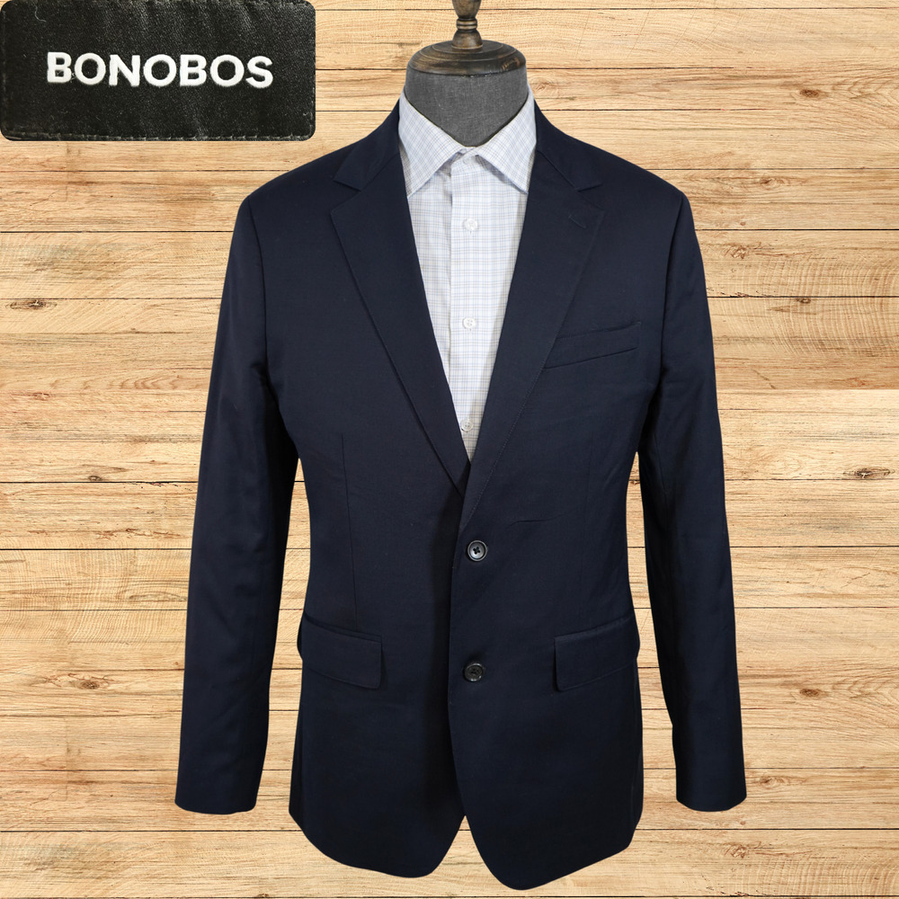 Bonobos Jetsetter Mens 40R Slim Fit Blazer Navy Blue Wool Blend Sport Coat
